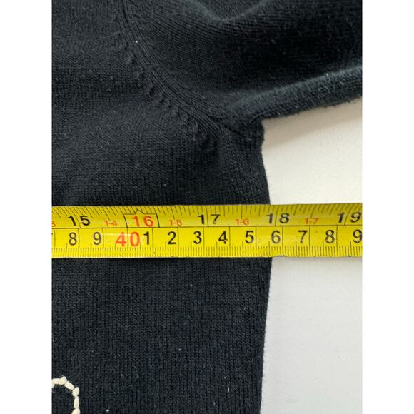 VTG Eagle Eye Black Cardigan Cream Floral Decor Button Up Size Small - Picture 6 of 7